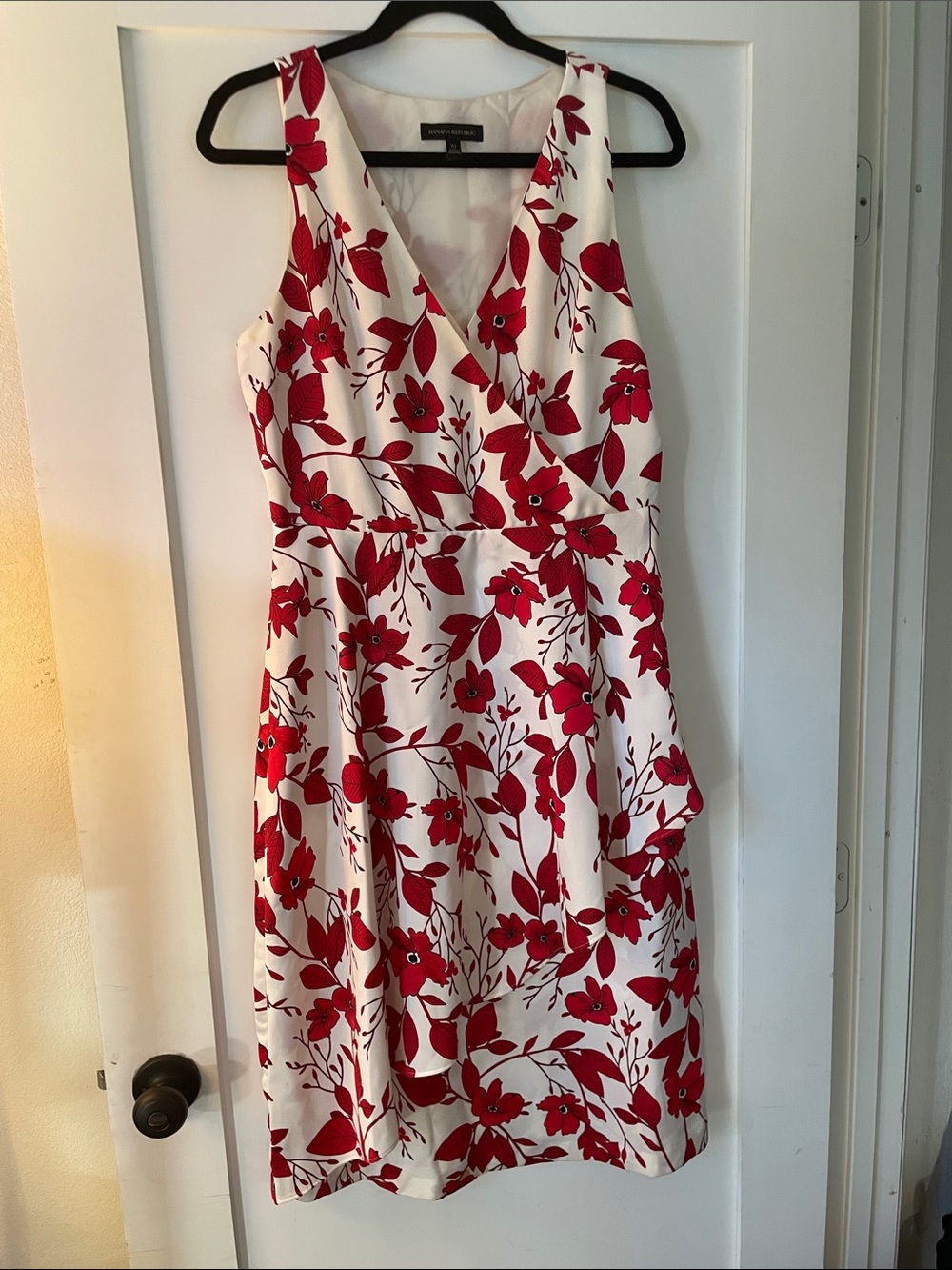 Banana Republic White Dress with Red Floral High-Low Hem - Picture 2 of 5